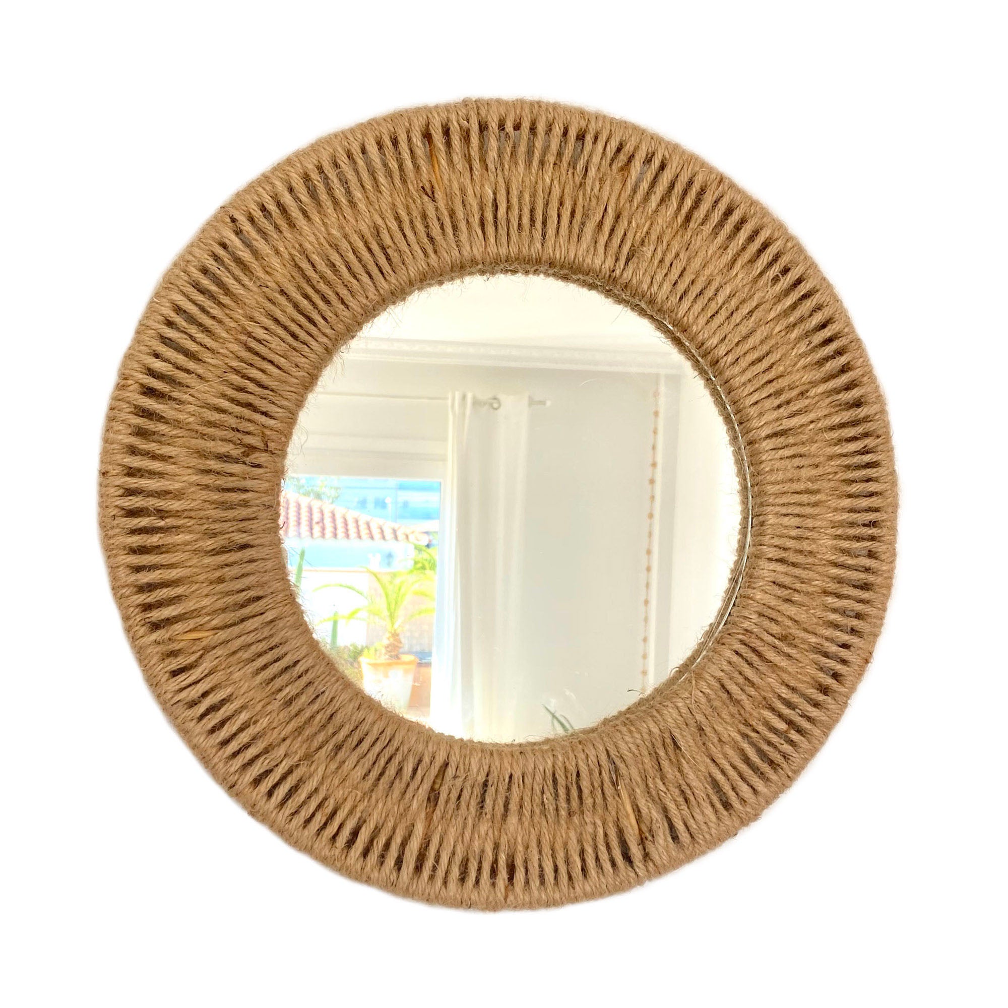 Espejo decorativo redondo de cuerda de yute natural y fibras naturales - cord jute 90cm