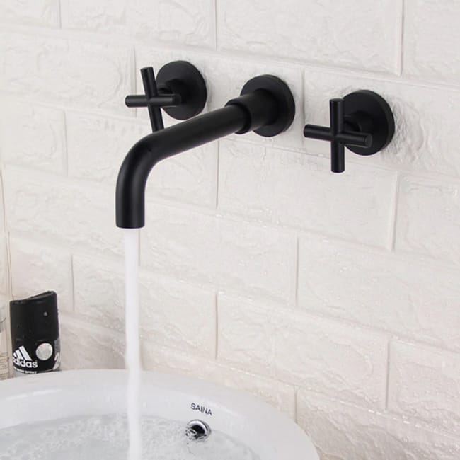 GRIFO PARA LAVABO A PARED 004 EN LATON NEGRO COLECCION CEPHISE Leroy Merlin