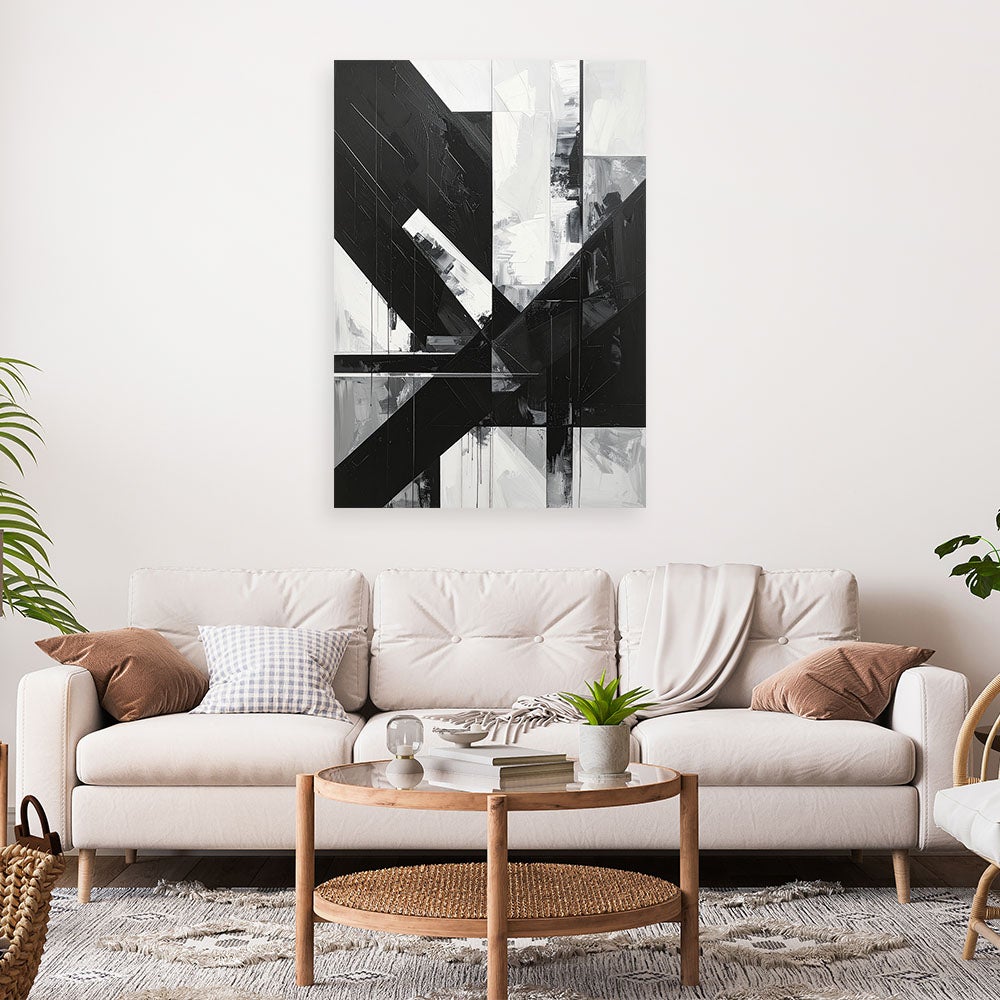 Obraz do salonu sypialni biura loftu, Czarno biała abstrakcja 60x90 - 2