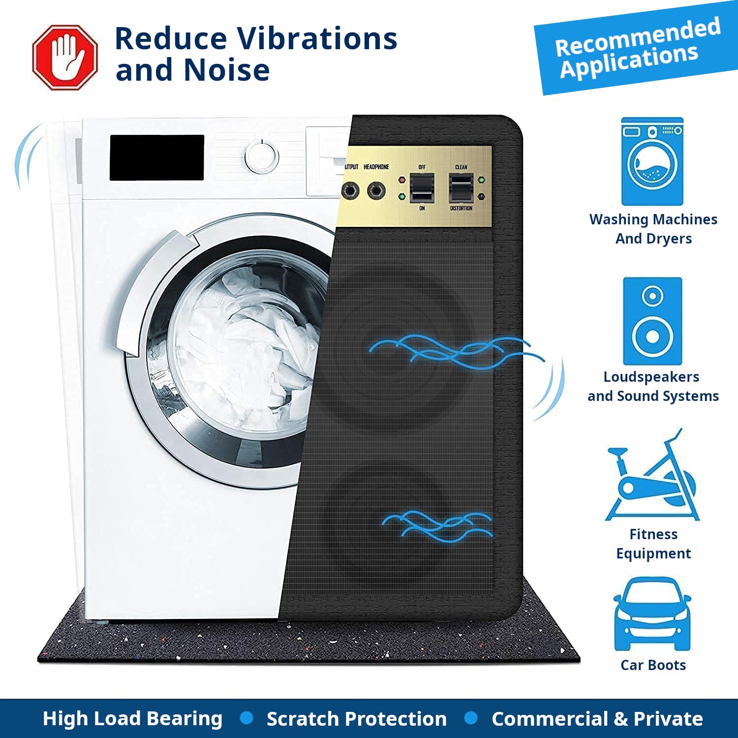 Tapis anti-vibrations absorbant les chocs et le bruit, découpable, 5 mm d'épaisseur 125 x 100 cm - 7