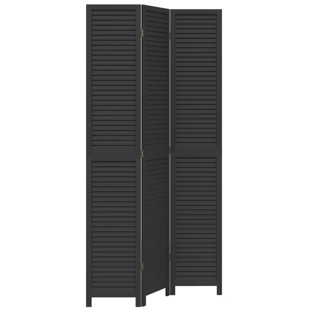 Biombo separador de 3 paneles | biombo divisor | paravientos madera maciza paulownia negro cfw50654
