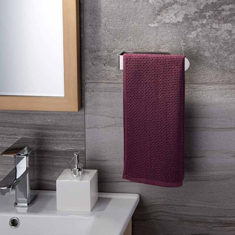 Porte-serviettes de salle de bain sans perçage, anneau porte-serviettes en acier inoxydable brossé, autocollant, 37 cm - 3