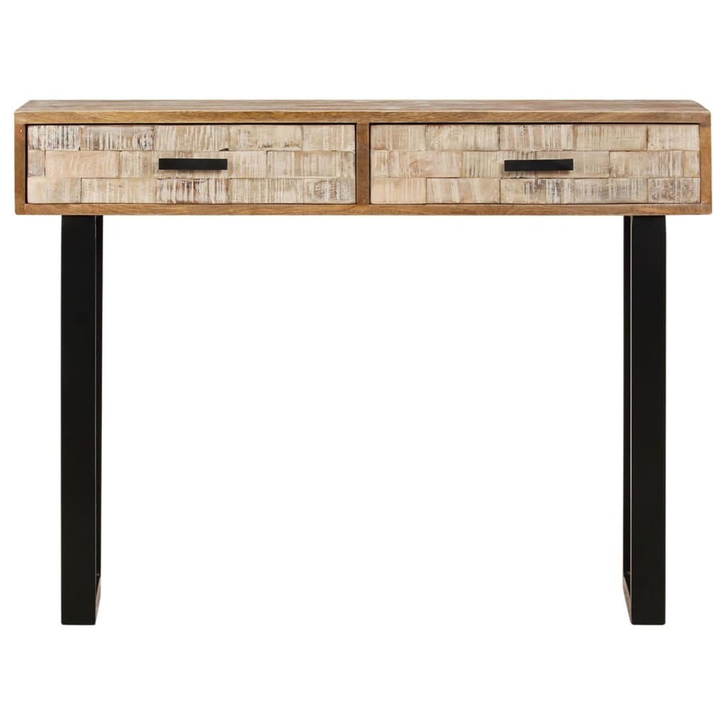 Table Console En Bois Massif Pin - 100x35x80 Cm, Avec 2 Tiroirs Et étagère, Pour Entrée Ou Salon