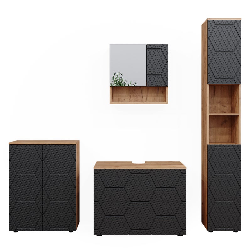 Vicco Zestaw mebli łazienkowych Irma, Antracyt o strukturze plastra miodu, 4 sztuki, z szufladą i modułem midi