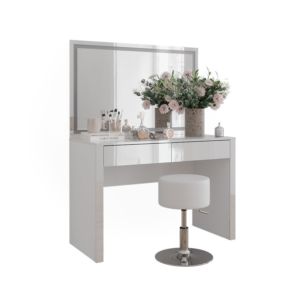 Vicco Toaletka Annabelle, Biały wysoki połysk/biały, 110 cm z lustrem LED i stołkiem - 6
