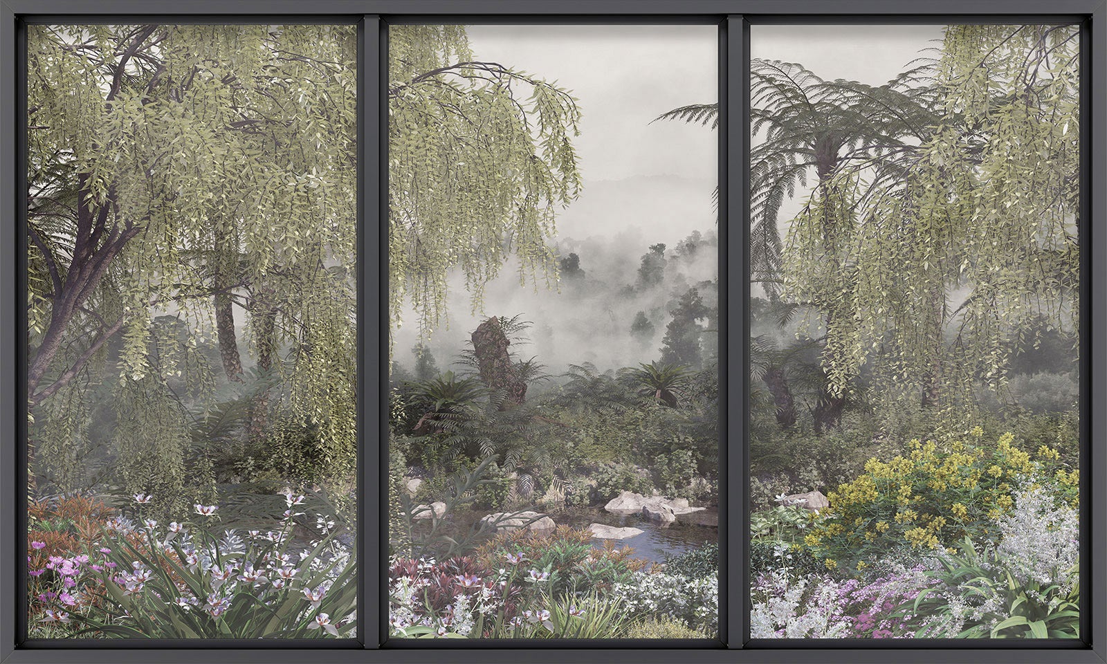 Papier peint panoramique Trompe l'oeil baie vitrée - Jungle - Largeur 325 cm x Hauteur 195 cm - 2