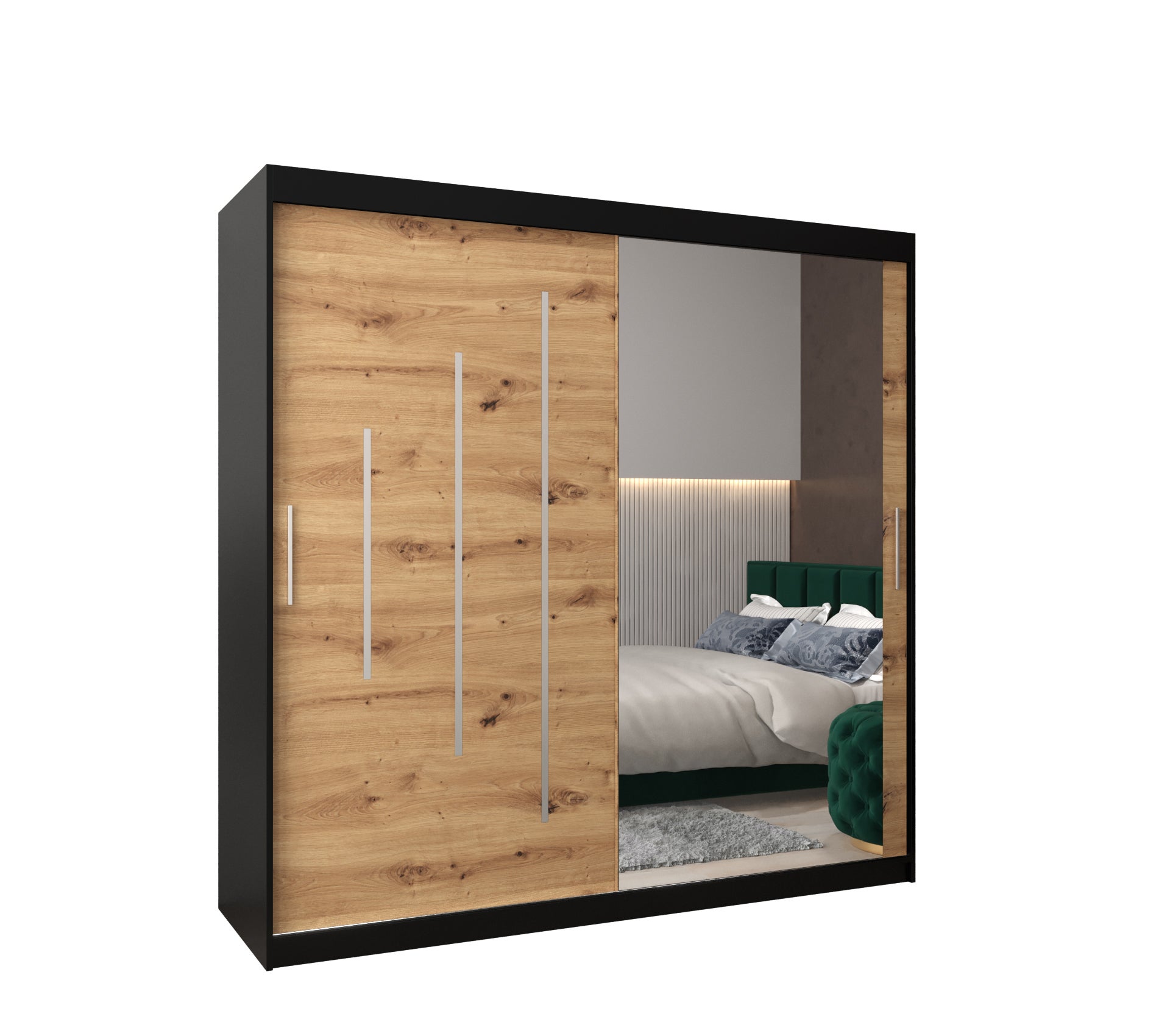 Szafa przesuwna garderoba York 2 200 x 62 x 200 cm Czarny + Artisan - Abiks Meble