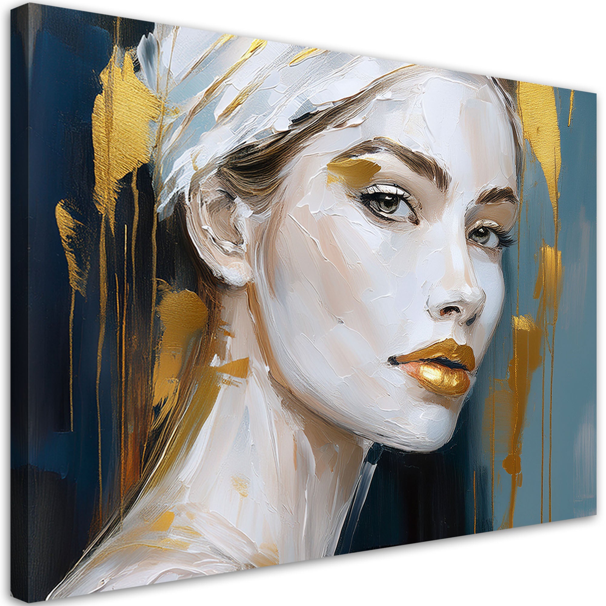 Obraz do salonu nowoczesny portret kobiety złoty glamour 100x70