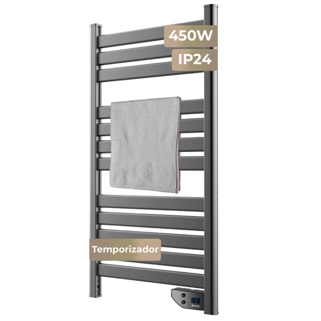 Toallero Eléctrico EVVO C500 Acero, 450W, hasta 8 m2, eficiente y silencioso, seguridad sobrecalentamiento, antisalpicaduras, modo 2 horas