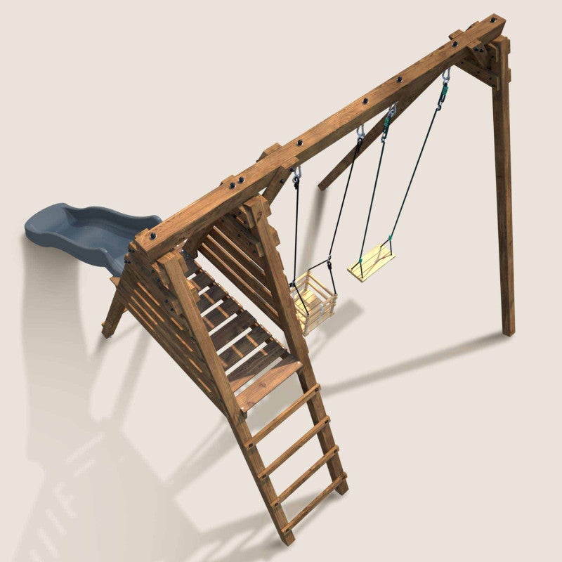 Portique en bois carré 2 agrès avec balançoire bébé et toboggan PRUNE - 5