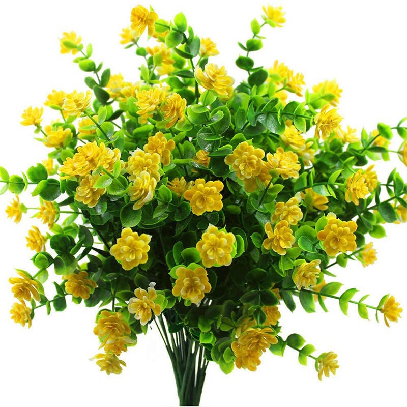 Set de 12 ramos de flores artificiales para interior y exterior - Resistentes a los rayos UV, 5 colores, plantas de plástico para el hogar - 3