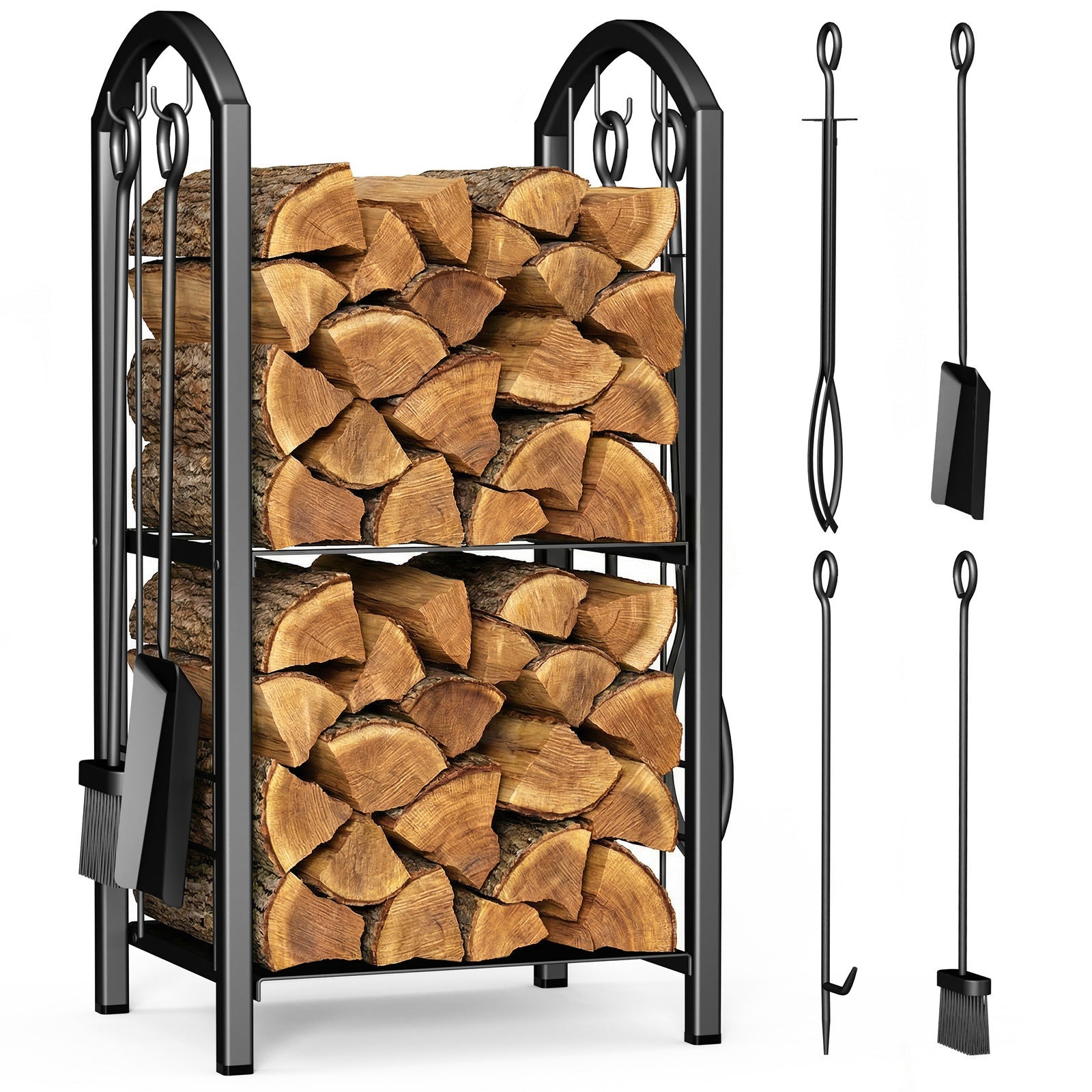 Amagabeli Porte buche-Range buche de cheminée avec 4 outils 74x40x30cm Ensemble Outil Cheminée