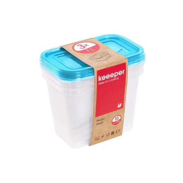 Zestaw 3 pojemników na żywność Keeeper FREDO "FRESH" Prostokątny 15,5x10,5x11,5 Fresh blue 3 szt. x 1l