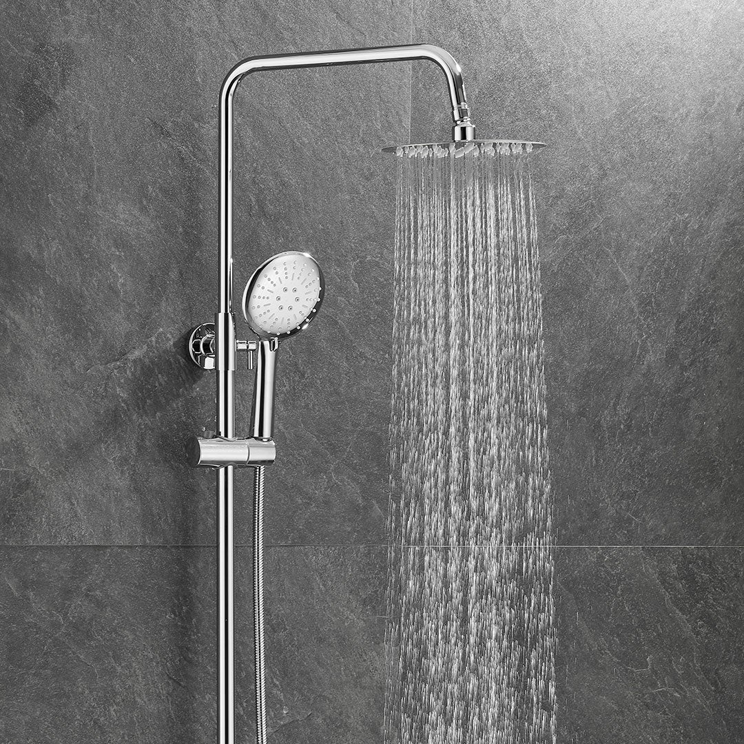 Valaz Barra de chuveiro redonda com alça única ajustável até 120 cm cromada - Série Ebro - 20 cm - 3