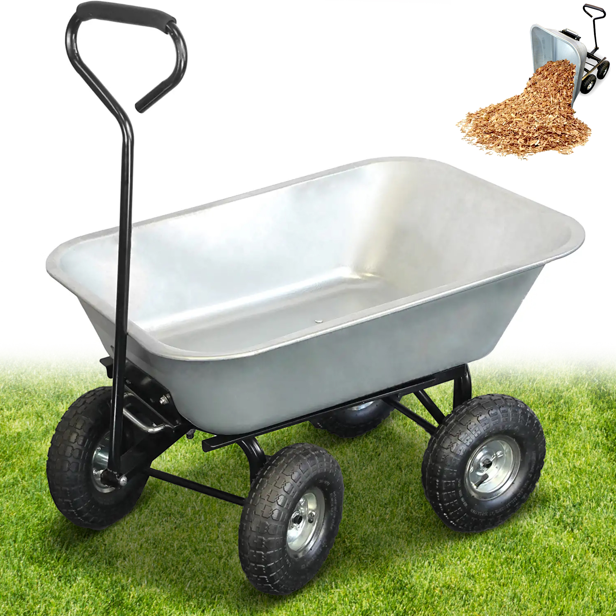 Chariot De Jardin à Main Avec Benne Basculante Volume 50L Capacité De Charge 200kg Remorque