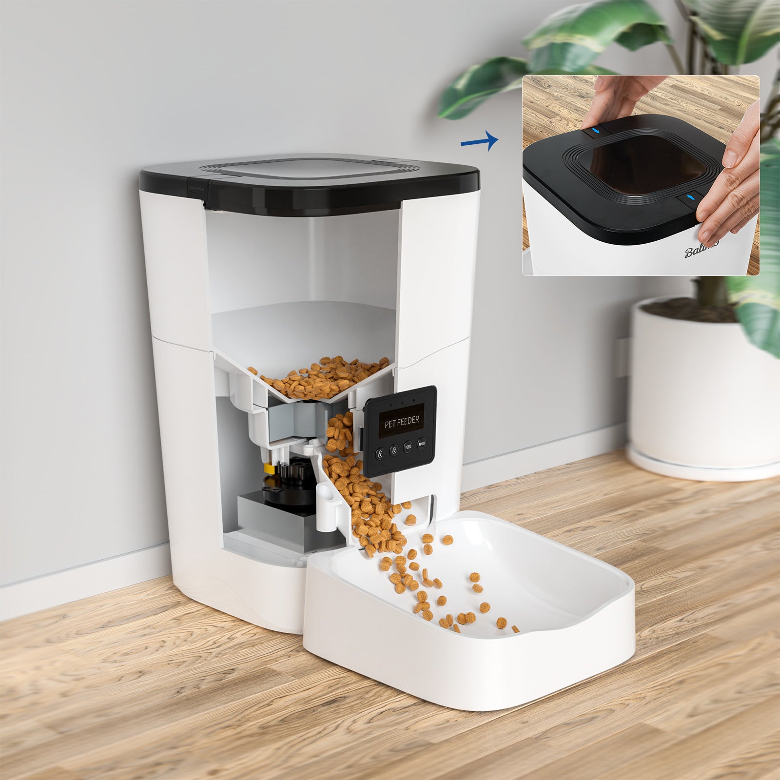 Balimo WIFI Distributeur de Croquettes 3L pour Chats/Chiens Télécommande Téléphone portable LCD,Adaptateur Secteur/Batterie,Fonction d'enregistrement - 7