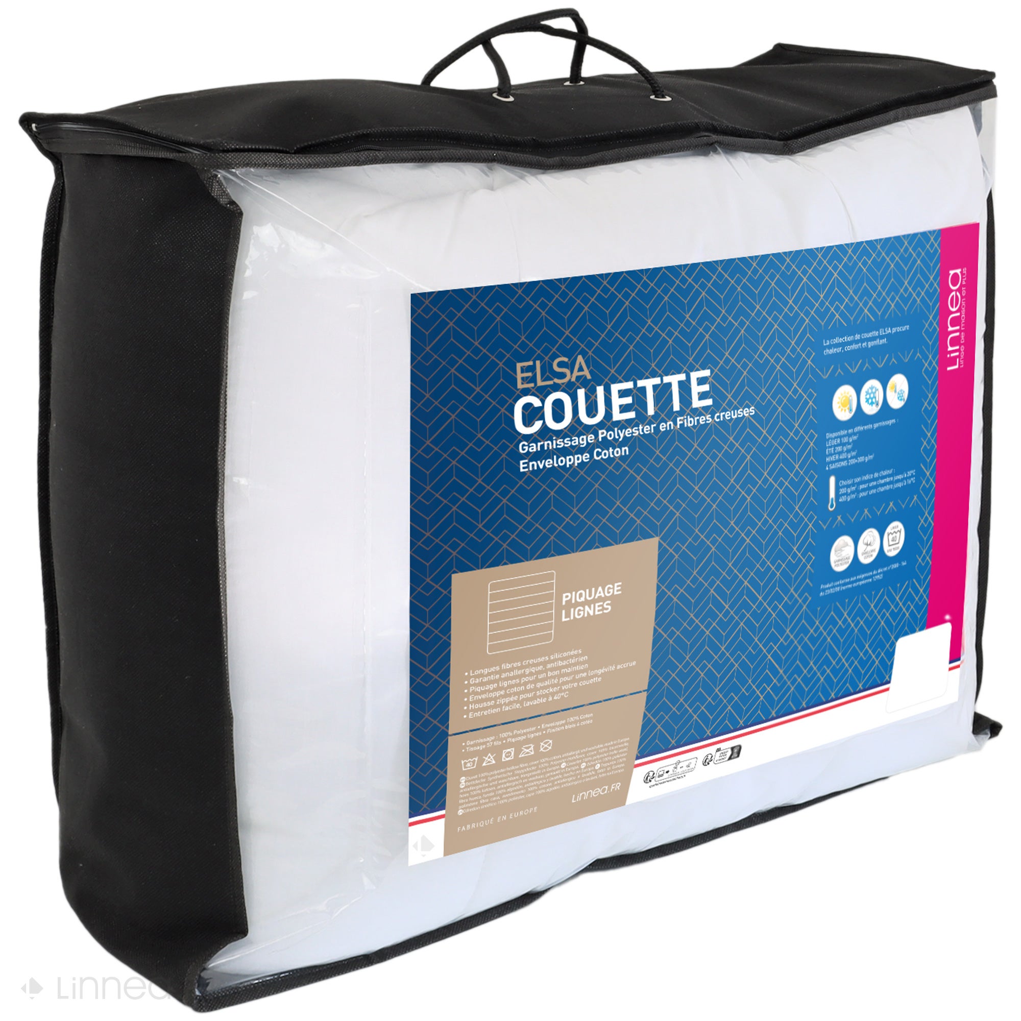 Couette 160x200 cm 4 saisons ELSA garnissage fibre polyester 200+300 = 500 g/m2 - 4