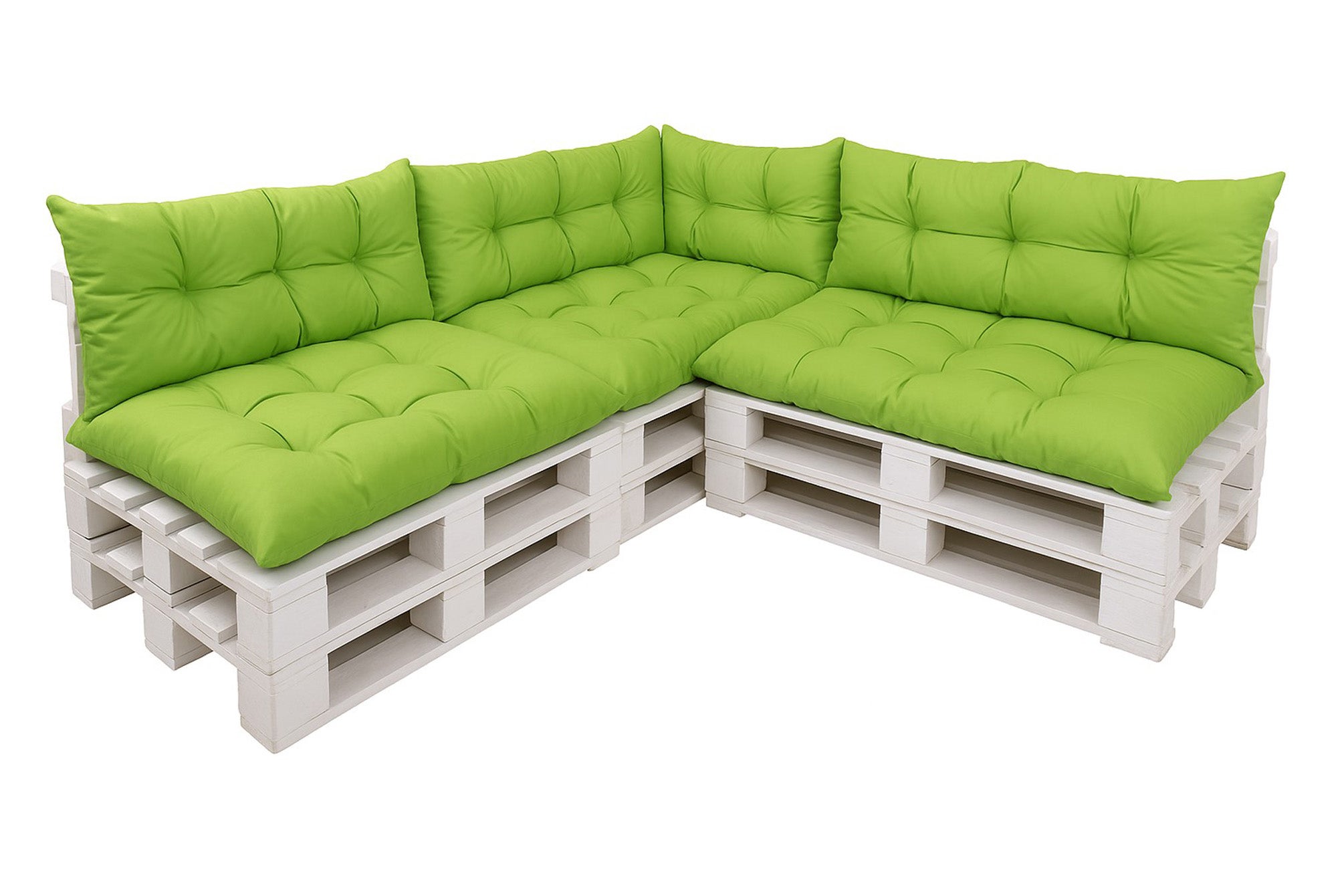 Komplet poduszek ogrodowych na palety 3x120x60cm 3x120x40cm + 60x40cm, wygodne poduszki na meble z palet limonka