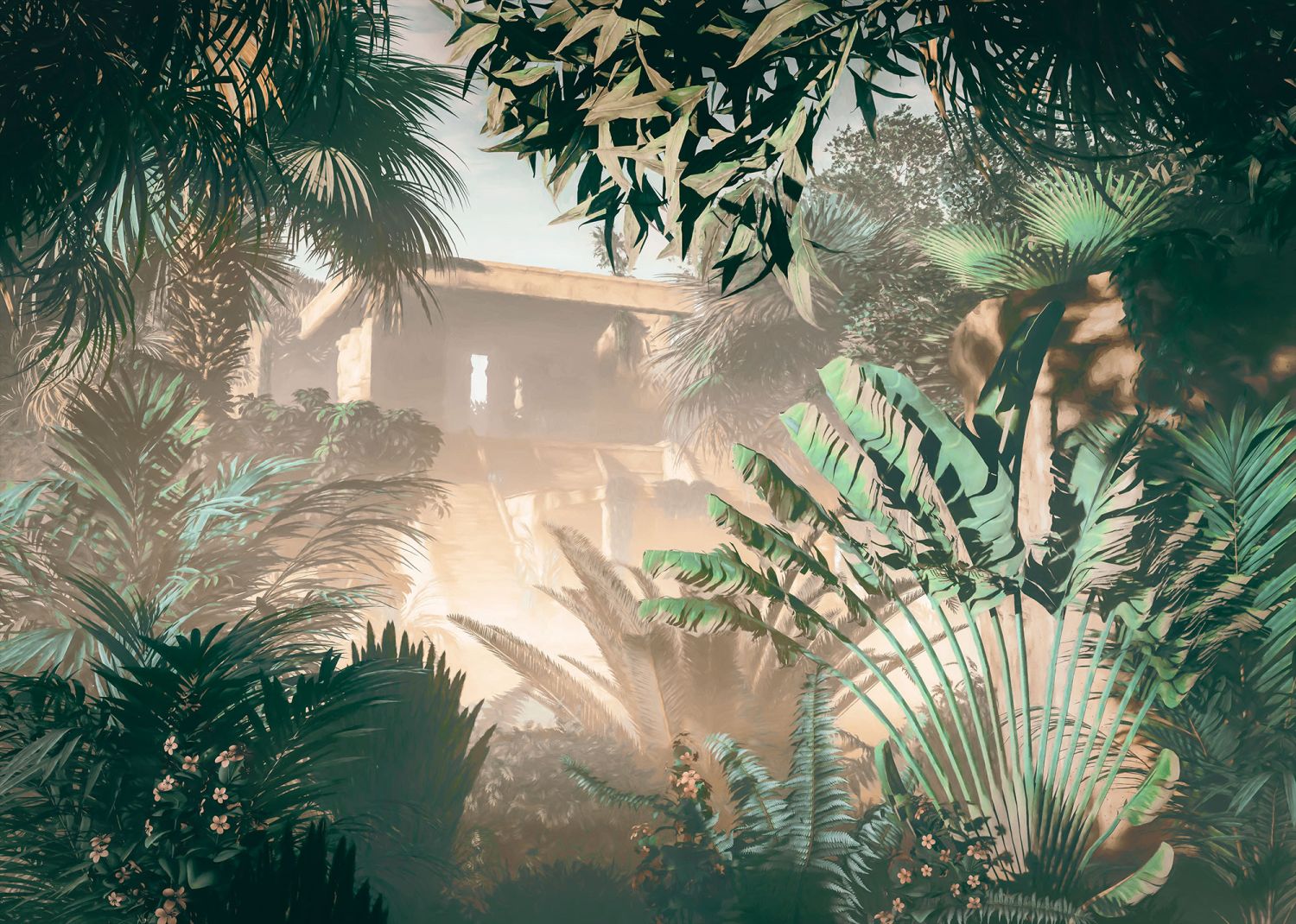 Fotomural jardín tropical beige y verde - 350 x 250 cm - komar