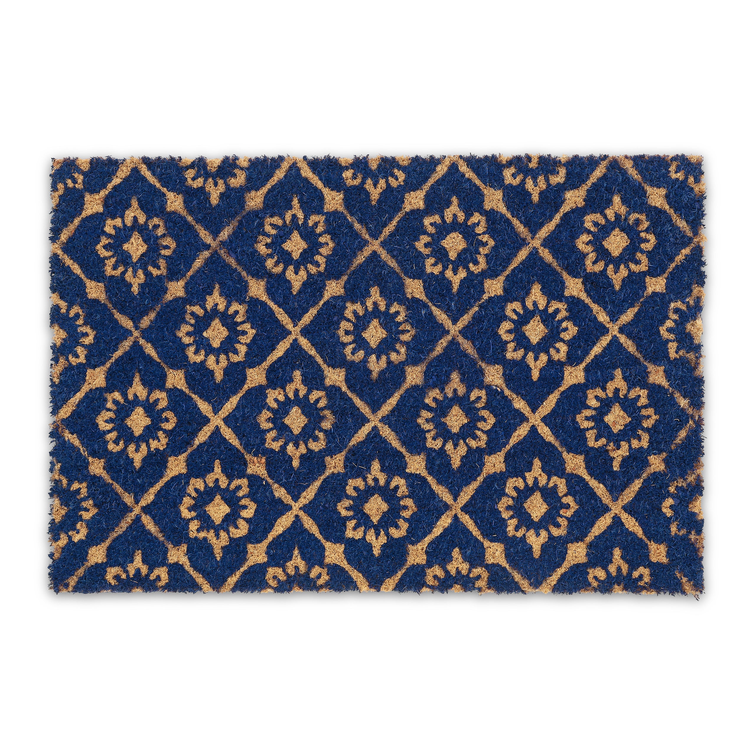 Relaxdays felpudo de coco, diseño floral, resistente intemperie, 60x40 cm, felpilla de interior y exterior, azul/natural