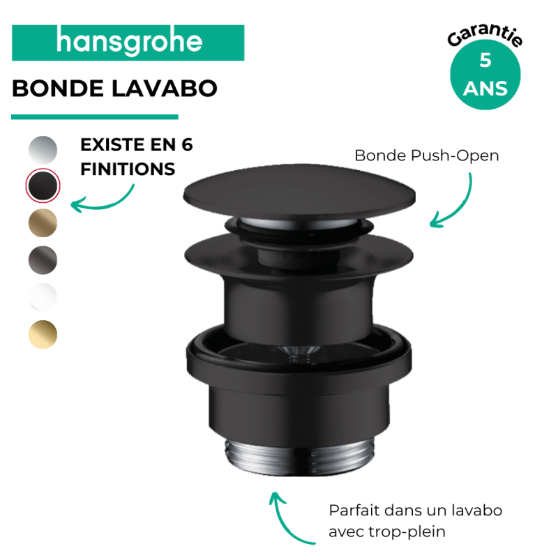 Bonde lavabo Push-open HANSGROHE noir mat - 2