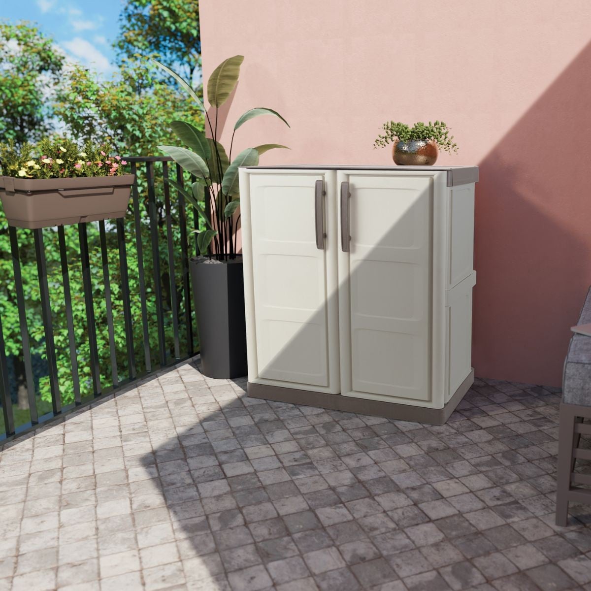 Armario Bajo para Garaje y Taller - Mueble de Almacenamiento 3 Puertas con 1 Estante de Polipropileno 102x37x84 cm Carga 20 kg - 3