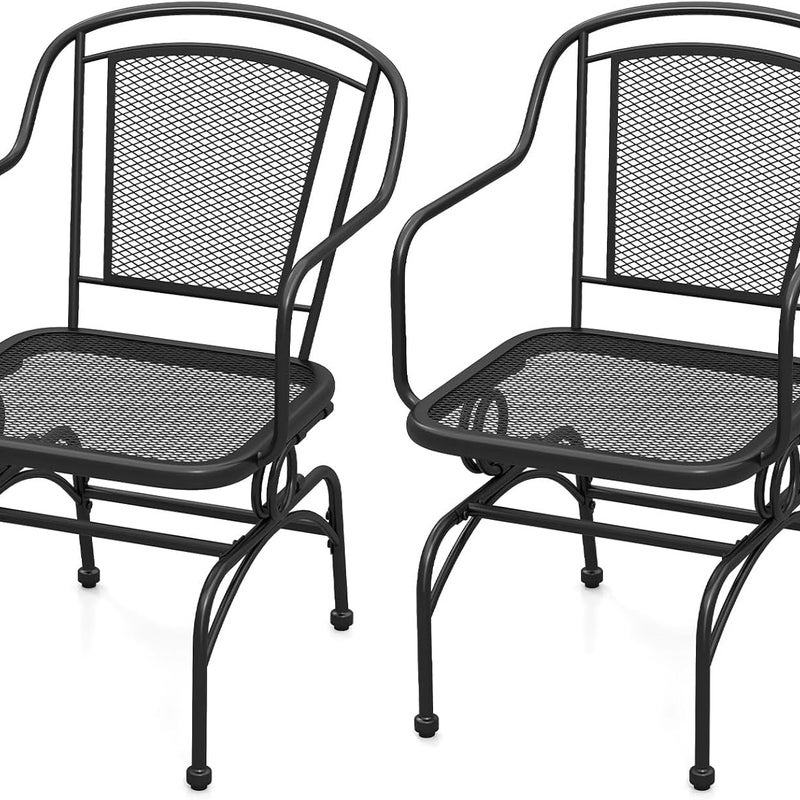 Zestaw 2 Fotele Bujanych Ogrodowych Exterieru, Fotel Bujany Balkonowy 15° Oparcie i Siedzisko z Metalowej Siatki, Sprężyny, Nośność 102 kg (Czarny)