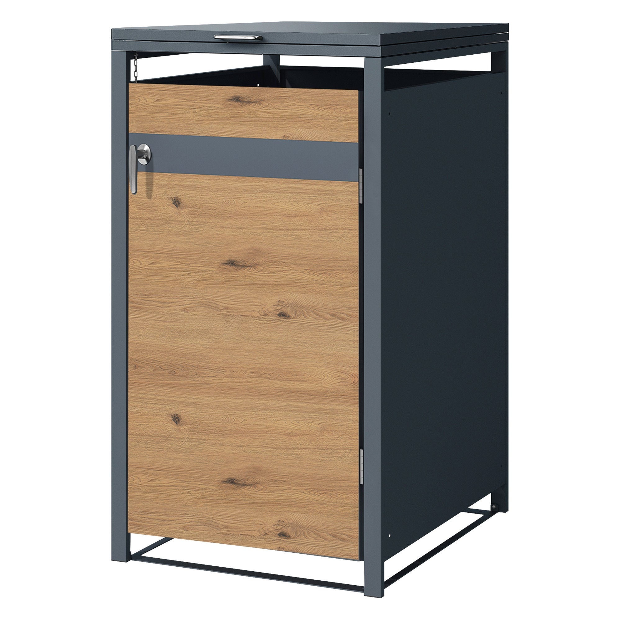 ML-Design pojemnik na 1 pojemnik 240 L 68x80x116,3 cm antracytowy dąb stalowy odporny na warunki zamykany z pokrywą i drzwiami na zawiasach