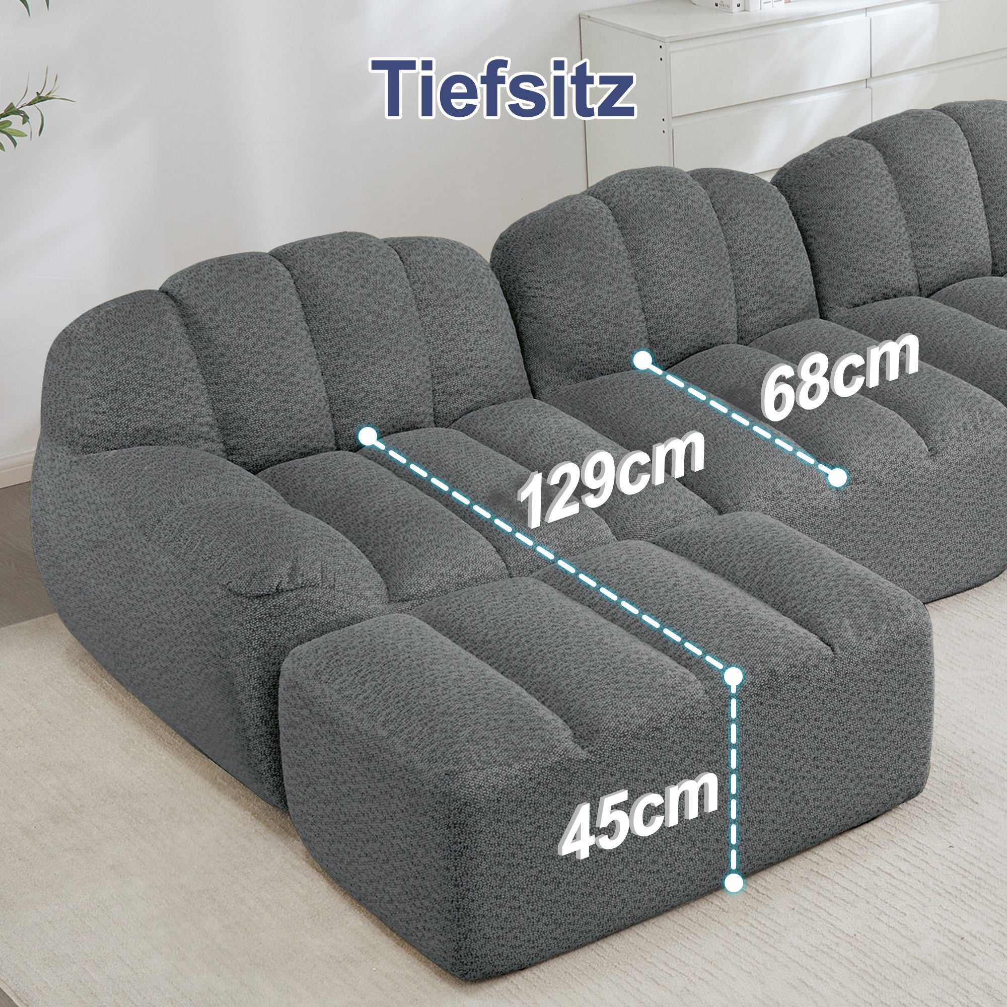 Canapé modulable 2 places, 210 × 165 cm, avec 2 poufs, sans structure ...