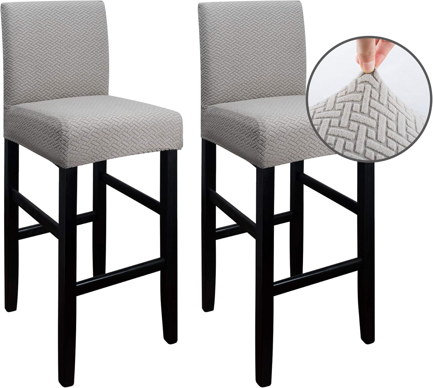 Zestaw 2 pokrowców na hoker barowy z oparciem, rozciągliwy, zmywalny, pyłoszczelny, do jadalni i kuchni.