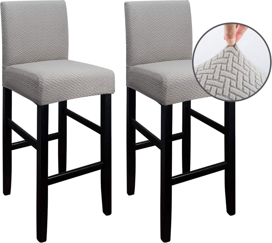 Zestaw 2 pokrowców na hoker barowy z oparciem, rozciągliwy, zmywalny, pyłoszczelny, do jadalni i kuchni.