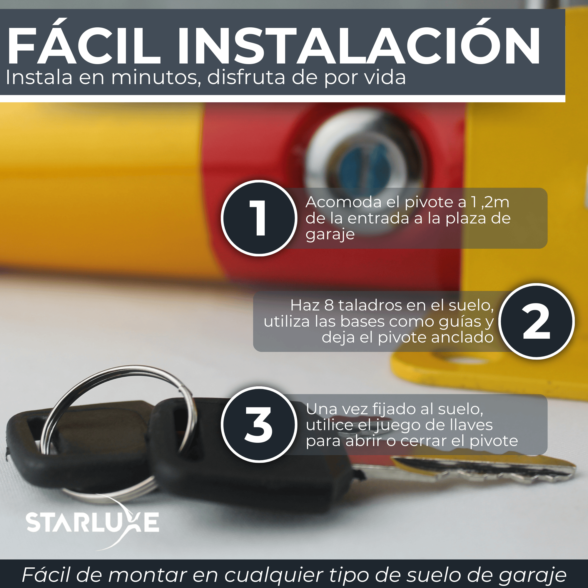STARLUXE® - Cepos Parking - Barrera Parking con 2 Juegos de Llaves - Cepo Parking de Color Rojo y Amarillo - Cepo para Parking Interior y Exterior - B - 4