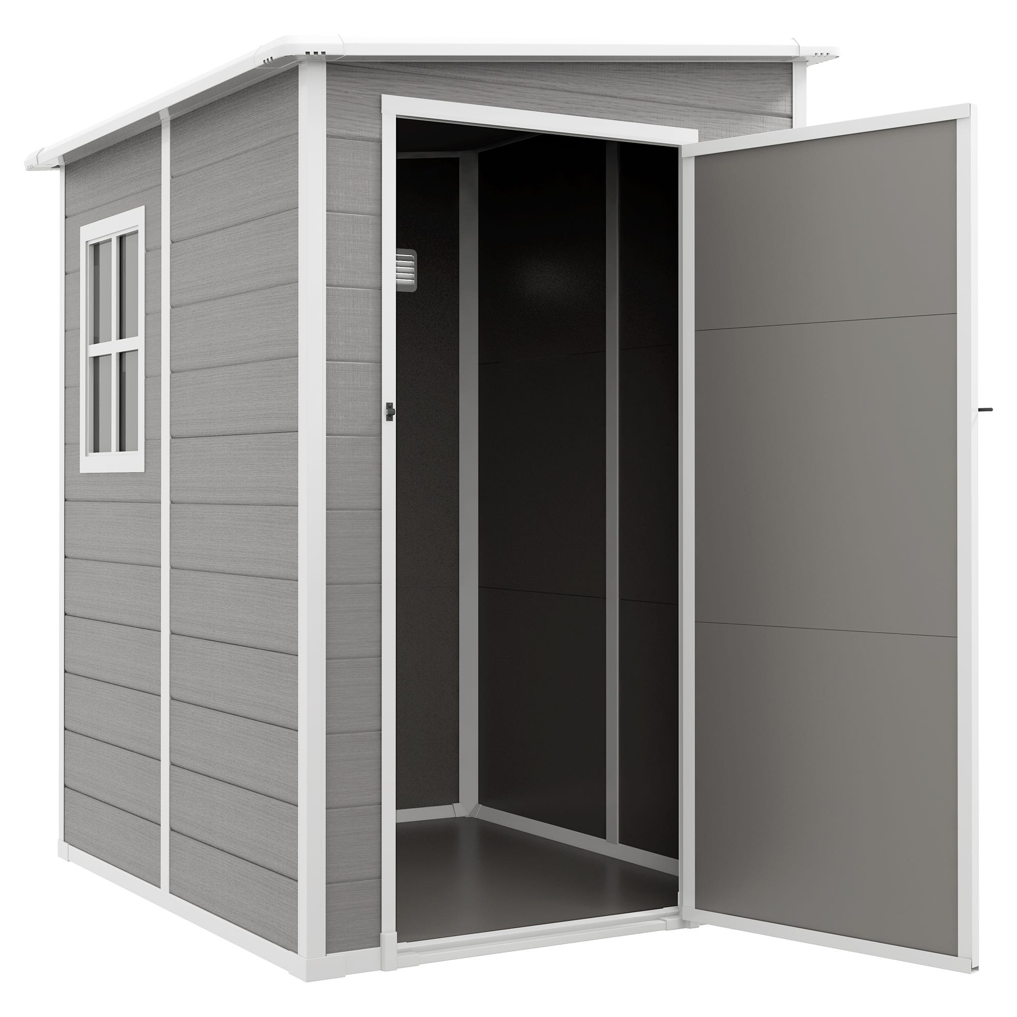 Capanno Da Giardino In Legno Outsunny - 91x69x192cm, 2 Finestre, Ripiani Regolabili, Tetto Spiovente, Grigio Chiaro