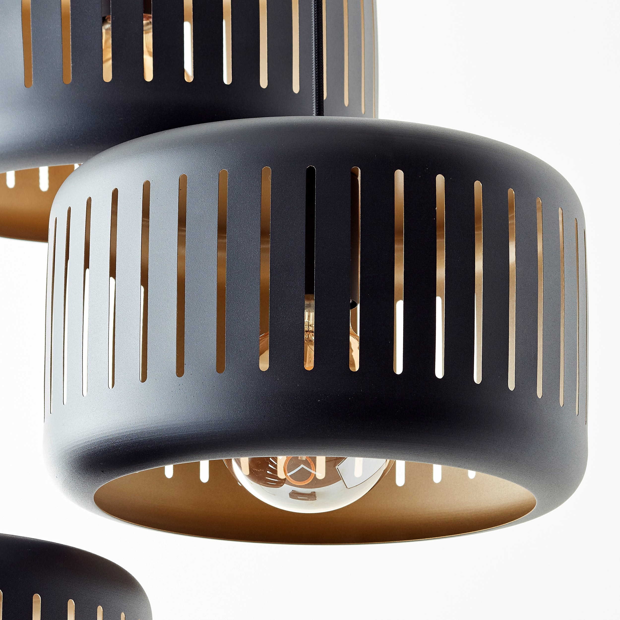 Brilliant lampa wisząca 3-punktowa Tyas czarny/złoty metal/czarny bambus 3x A60, E27, 60 W - 4