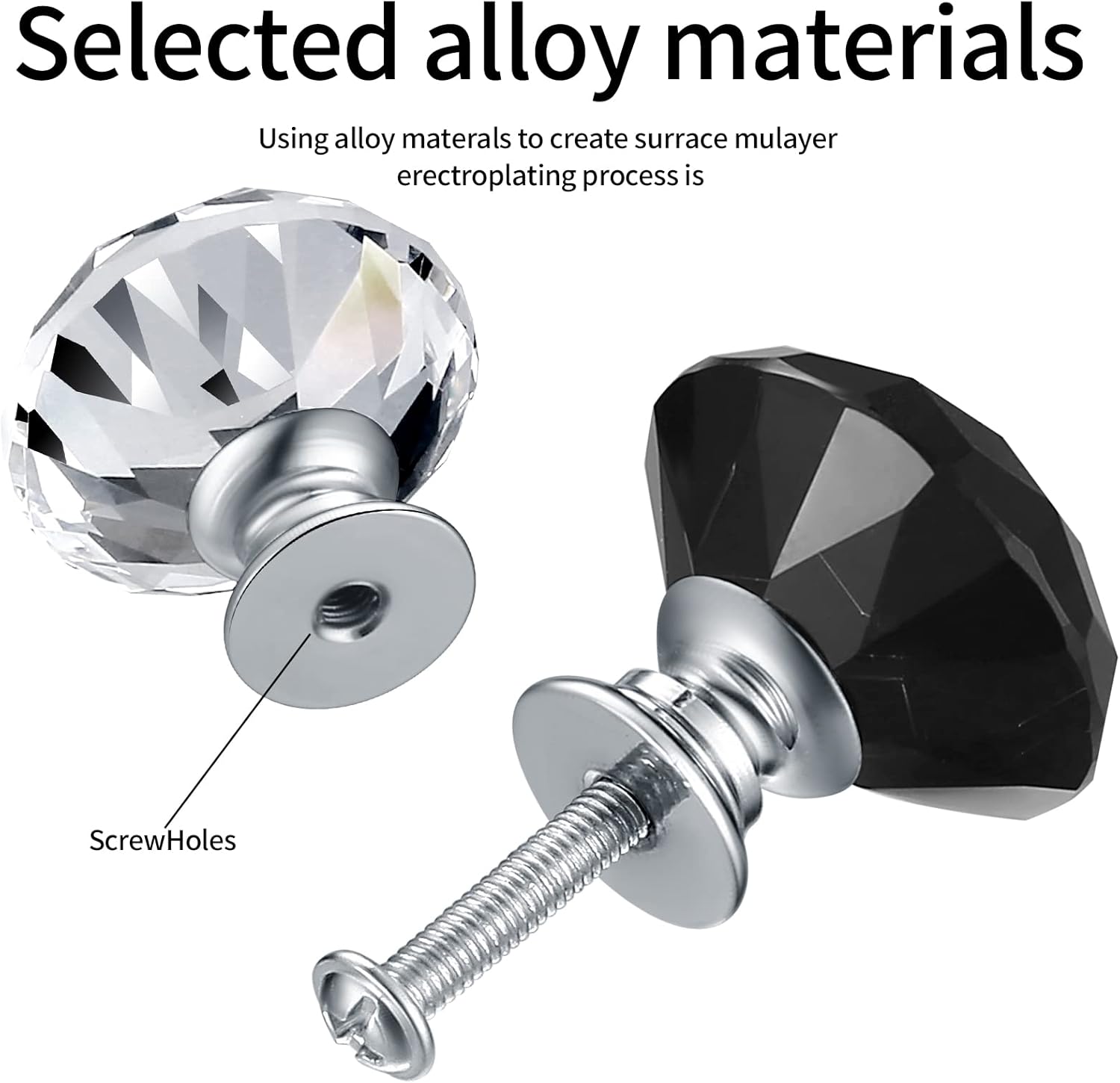 8 szt. kryształowych gałek do drzwi, diamentowych uchwytów meblowych, dekoracyjnych gałek do szafek, 30 mm (4 * przezroczyste + 4 * czarne) - 3