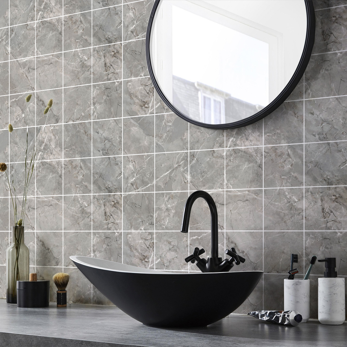 24 vinilos mármol gris obidos - adhesivo de pared - revestimiento sticker mural decorativo - 24stickers10x10cm