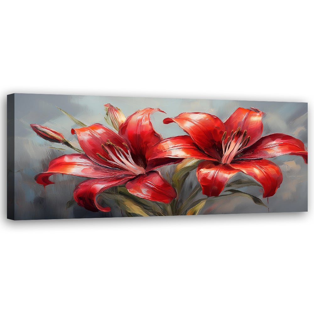 Obraz na płótnie, Lilie Czerwone Kwiaty Rośliny Natura 120x40