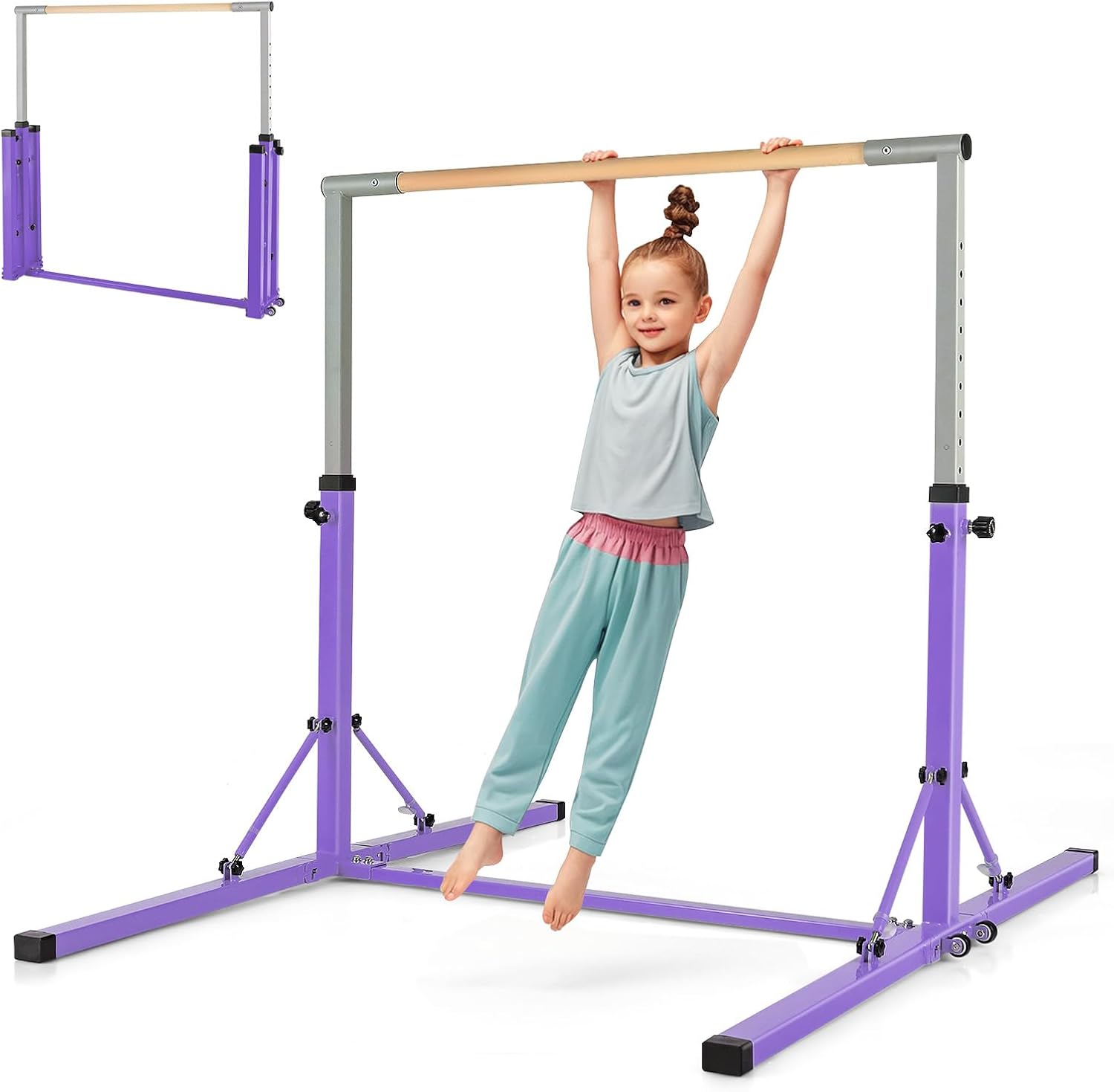 Stalowa Drążek Gimnastyczny, Regulowana Szerokość/Wysokość, Obciążenie 100-120 kg, Drążek Gimnastyczny dla Dzieci w Wieku od 6 do 12 Lat