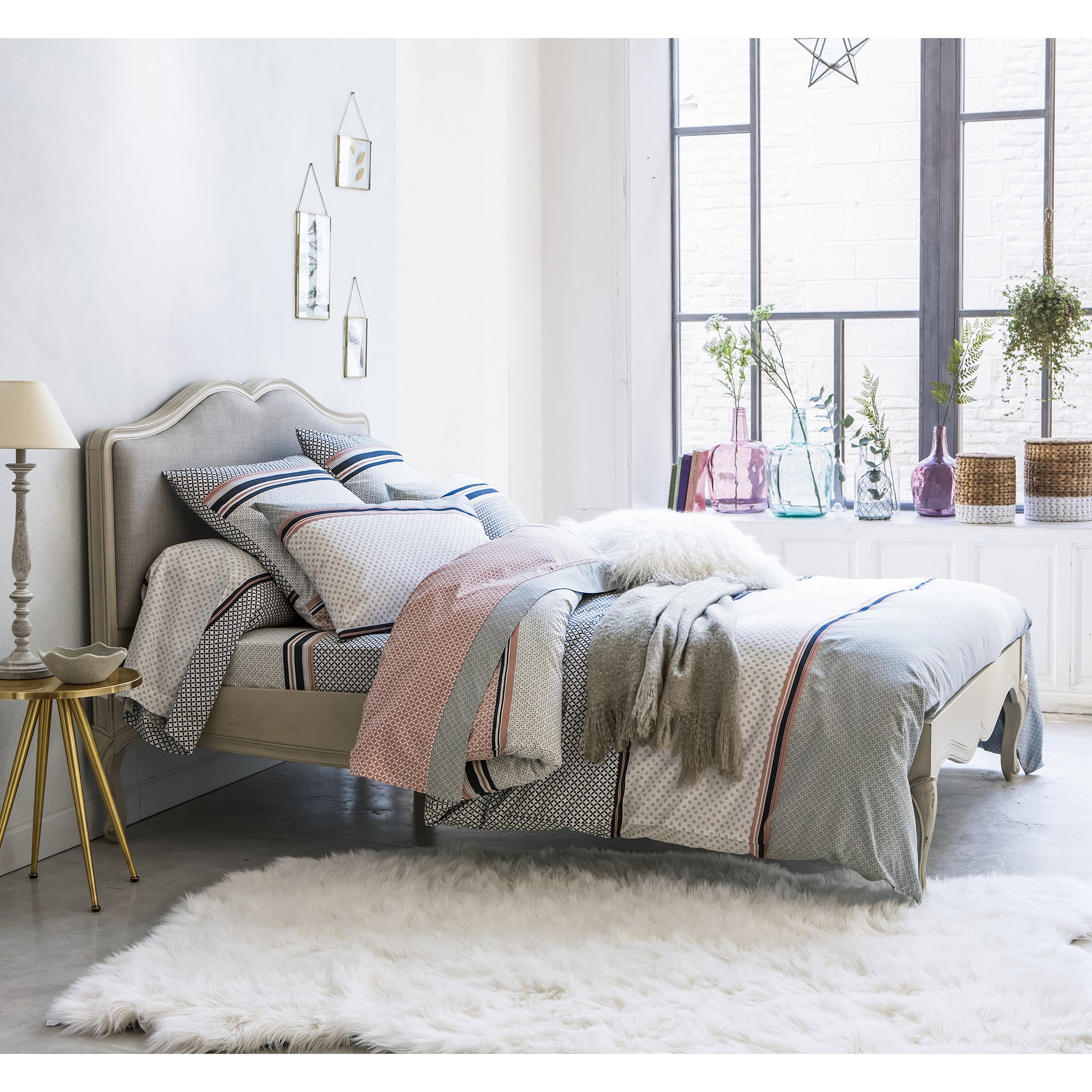 Housse de couette coton, Nayma - Gris/rose poudrée - 240 x 220 cm - 4