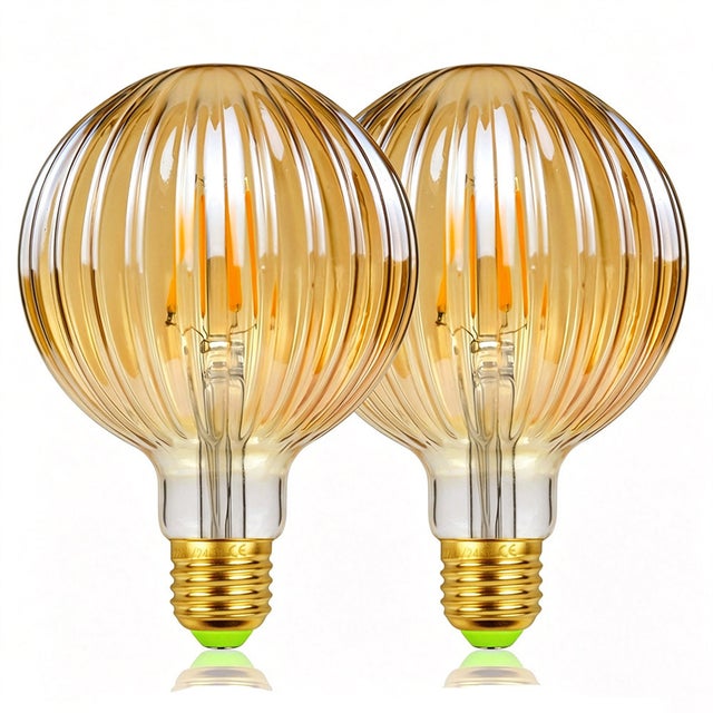 Juego de 2 bombillas LED G40 estilo Edison, cristal estriado ámbar (tipo sandía), 4W E27, lámpara decorativa no regulable para casas de campo y cafet