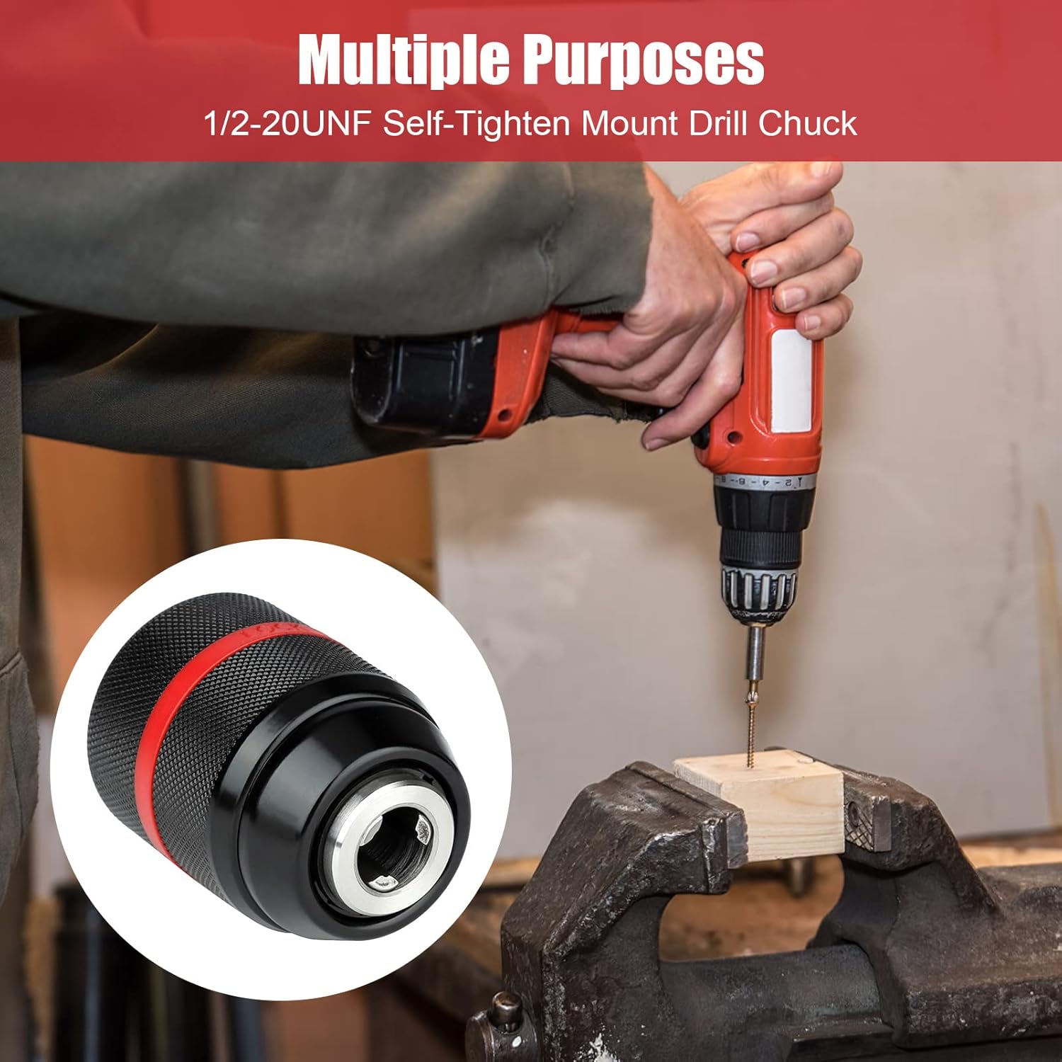 Mandrin Sans Clé 2-13 Mm 1/2-20UNF – Serrage Rapide Auto-Serrant Pour Perceuse Visseuse