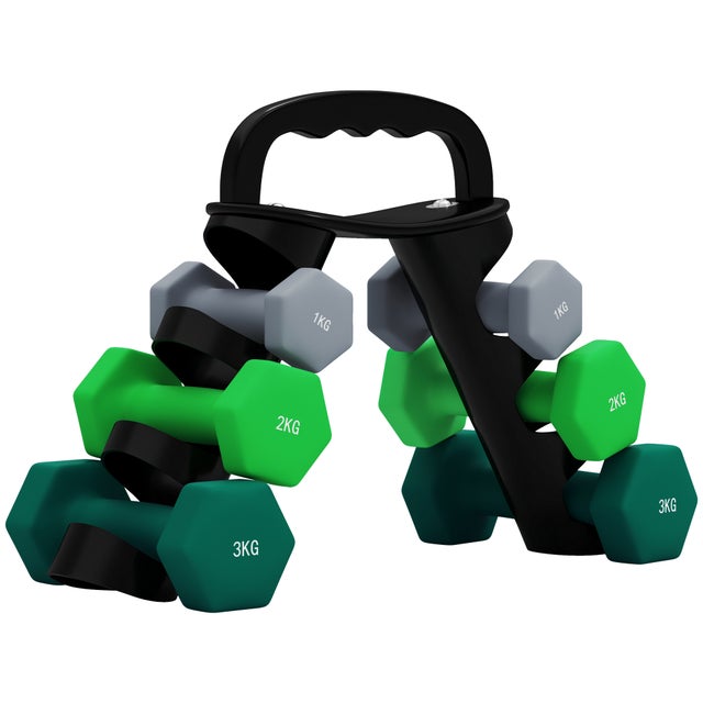 Conjunto halteres dobráveis suporte 2x1kg 2x2kg 2x3kg hexagonais metal punho casa multicolorido