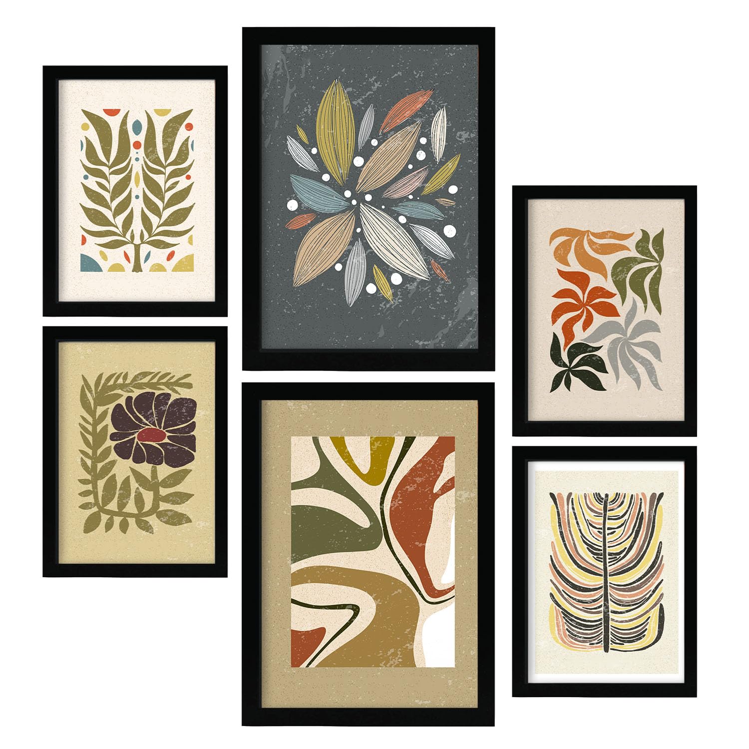Nacnic set 6 laminas de planta de étnico cuadros decorativos estéticos para su sala de estar dormitorio hogar impresión a4 y a3 con marco negro
