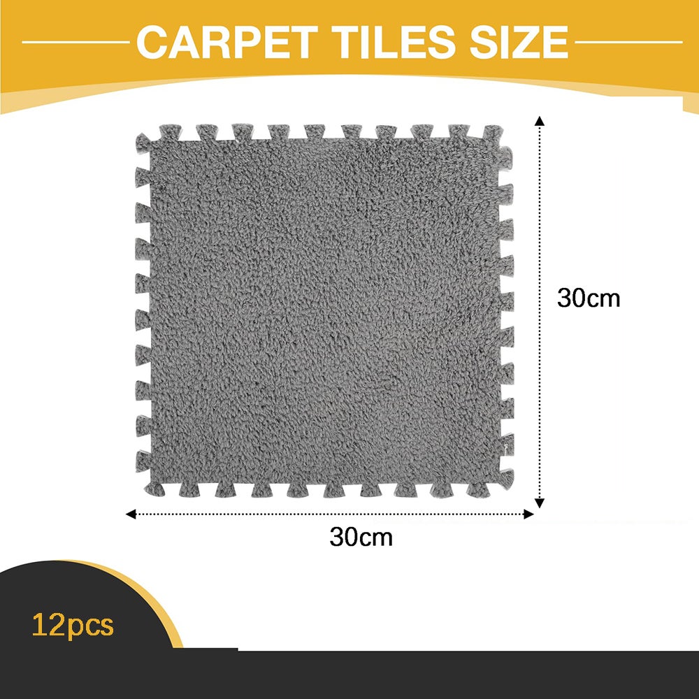 12 dalles de moquette en peluche emboîtables, sous-couche d'isolation phonique épaisse, tapis en mousse EVA, convient aux salles de jeux (gris). - 4