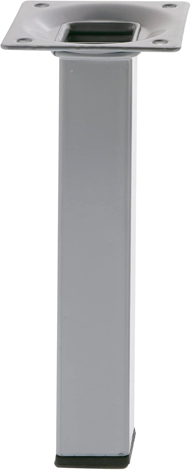 Picior pătrat pentru mobilă Mod. 3 25 x 25 x 400 mm cu șurub de reglare șurub cu 4 puncte Rezistent până la 15 kg/picior Oțel placat cu argint.