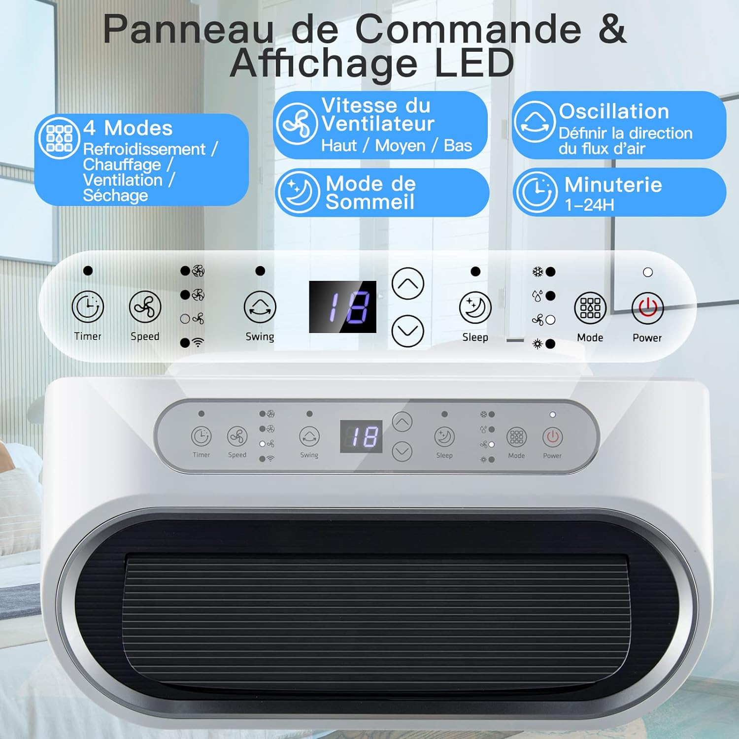 Climatiseur Mobile 5 EN 1 Silencieux 14000BTU, Refroidisseur d'Air, Climatiseur Portable, Chauffage, Ventilateur [Classe énergétique A] - 3