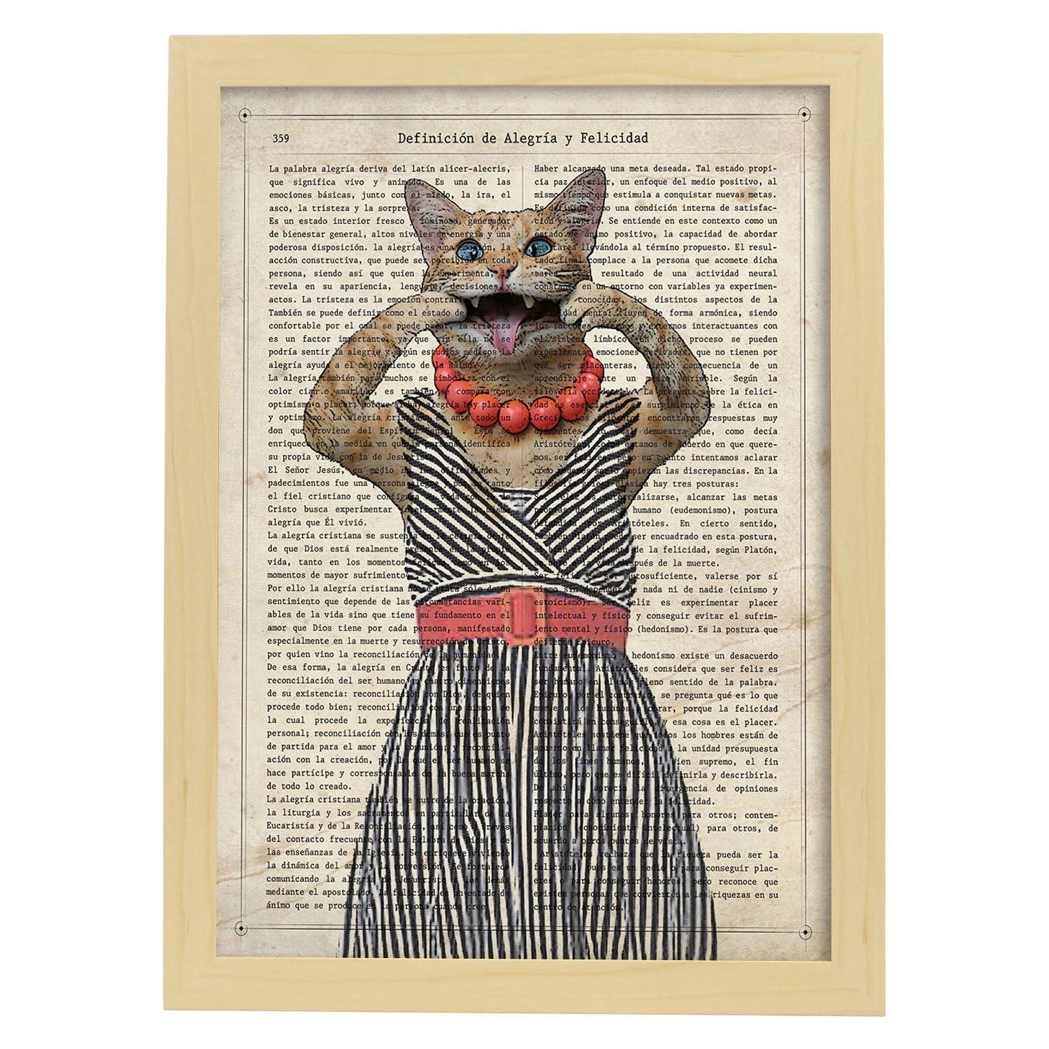 Poster de gato haciendo la burla. láminas de animales con definiciones. ilustraciones de animales con textos. marco blanco - a3