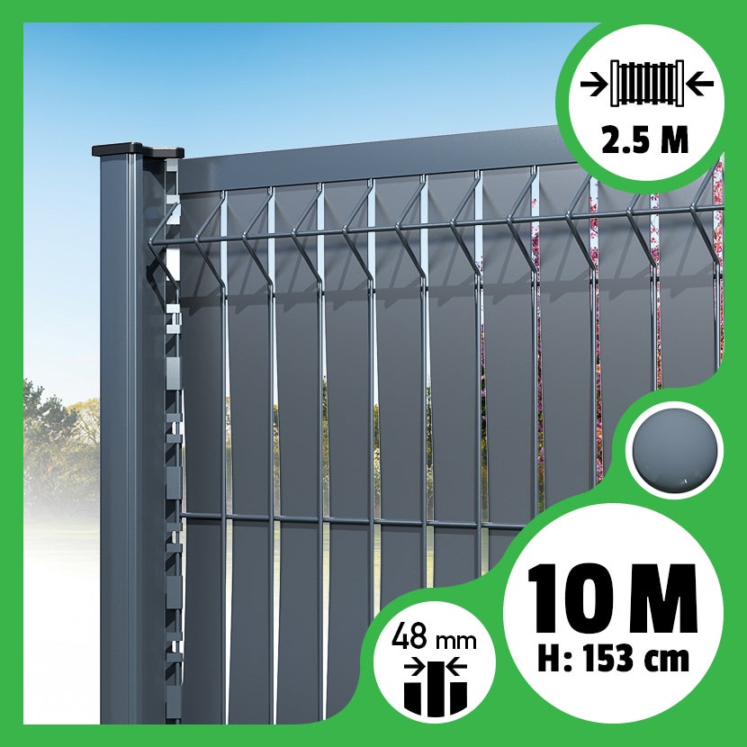 Kit D'occultation En Lattes PVC Pour Grillage Rigide - Hauteur 1,03m X 2,50m - Couleur Gris Anthracite - Anti Vis-à-vis
