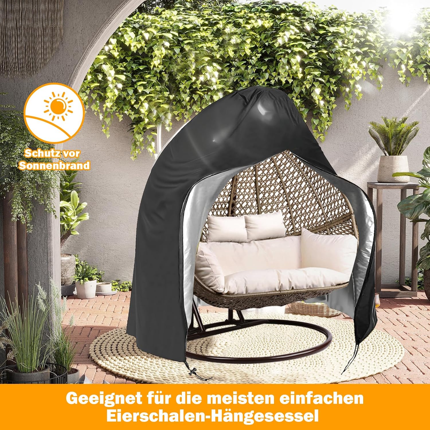 Housse de protection d'extérieur,Salons de jardin Patio Suspendus Oeuf Chaise CouVert,231*200cm,Noir - 7