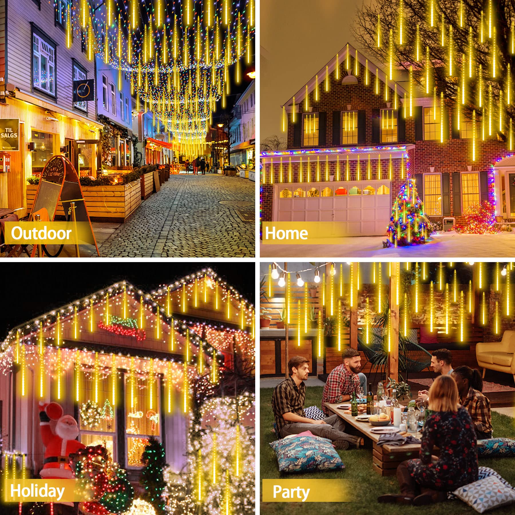 Luci di Natale per esterni, luci a pioggia di meteoriti a 288 LED, decorazioni natalizie, luci natalizie fatate, bianco caldo (8 tubi - 50 cm) - 9